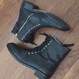 Boden Ampton Black Leather Lace Up Zipper Ankle Boots Booties 41